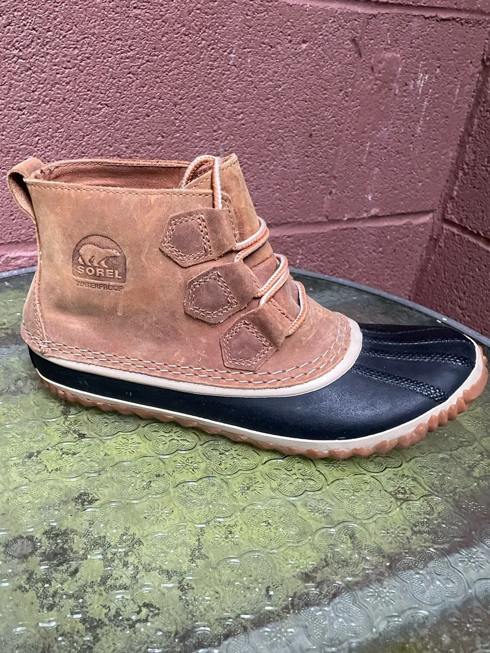 Sorel Out N About Waterproof Tan Duck Ankle Rain Boots 8.5